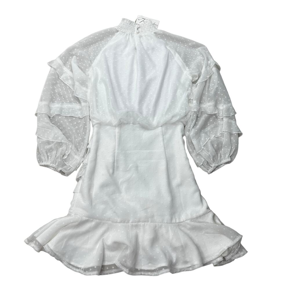 NWT TWO SISTERS White Piper Mini Dress Sz 2 Ruched Shirred Textured Polka Dot XS - Picture 11 of 16
